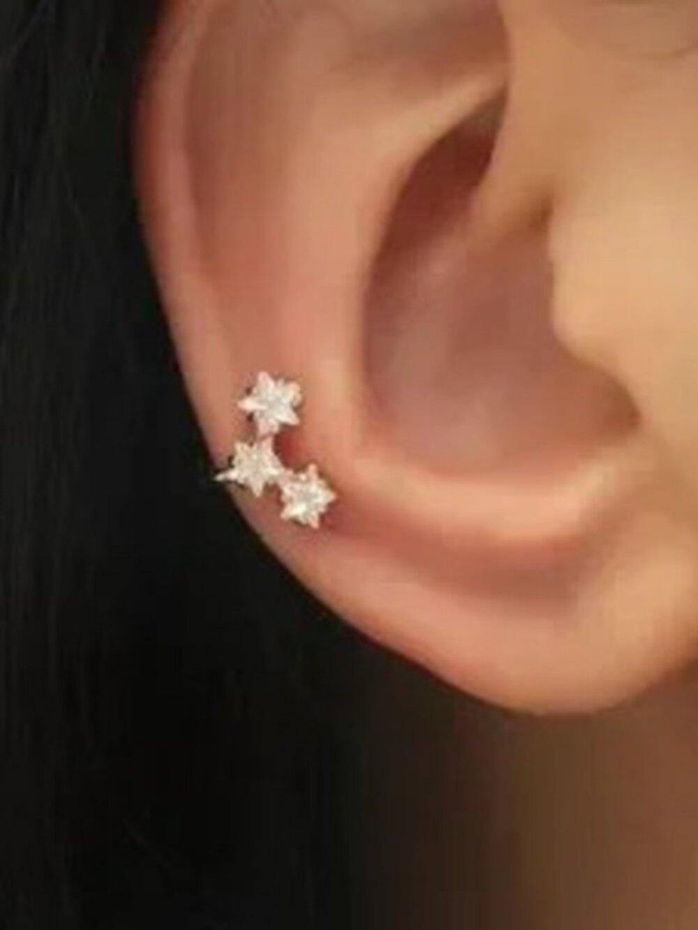 Gold Double Star CZ Ear Cuff C 1pc No Piercing